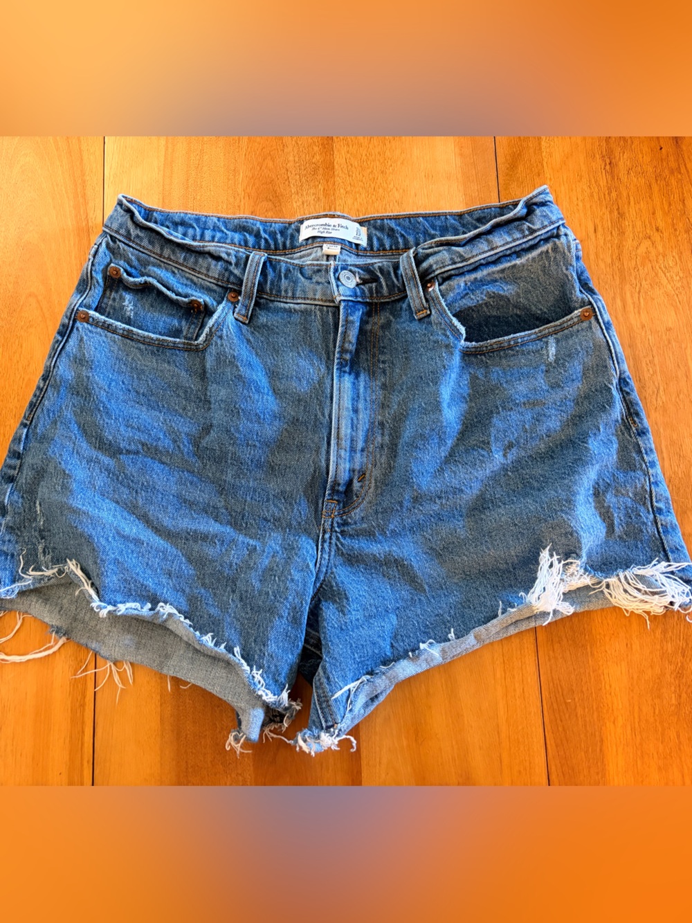 Abercrombie & Fitch Curve Love Distressed Blue Denim Cutoff Shorts